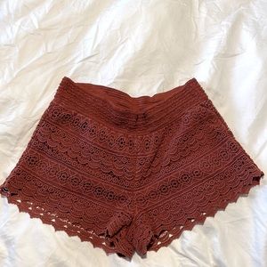 Maroon Lace-look Shorts